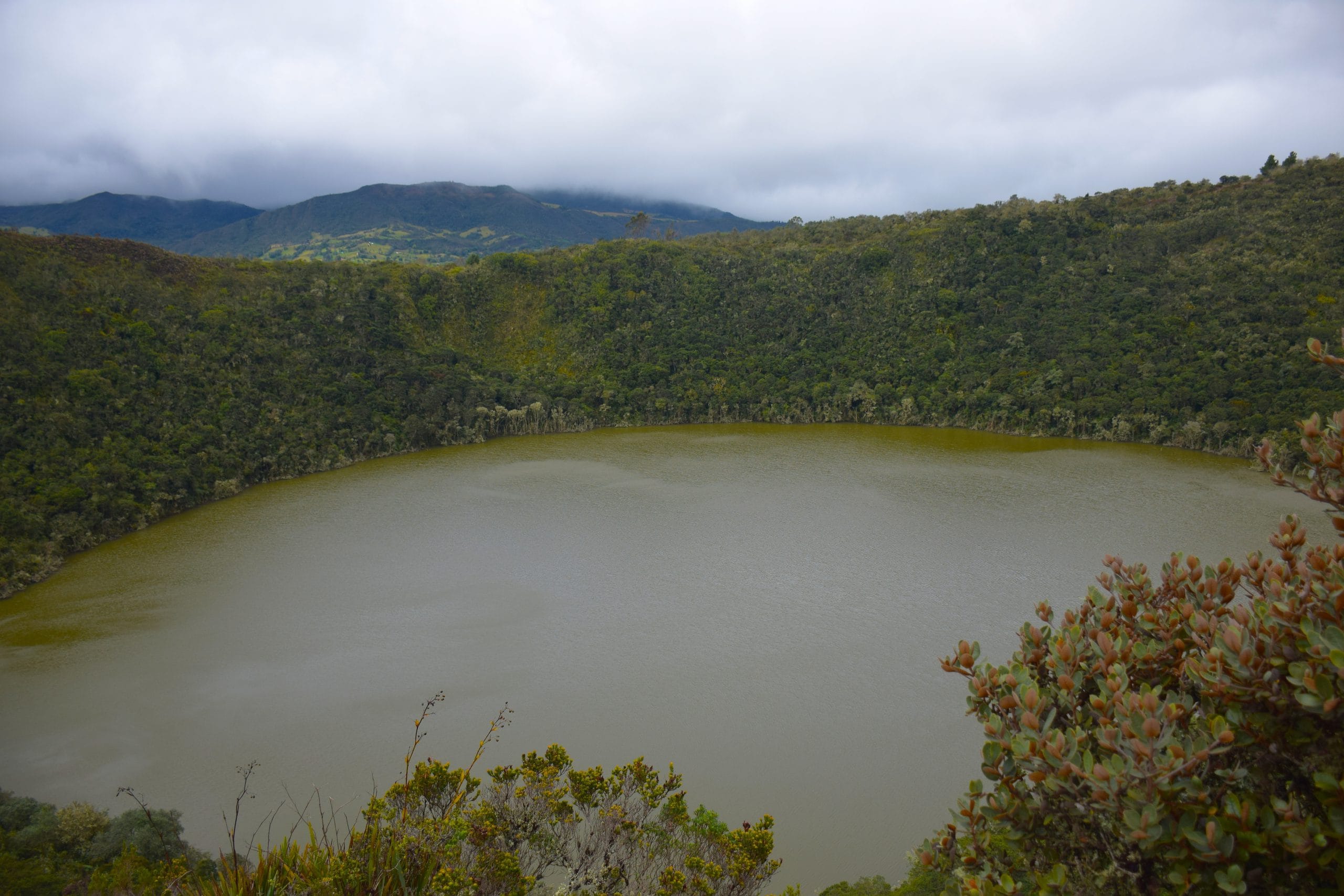 Lake Guatavita in the clouds of Colombia